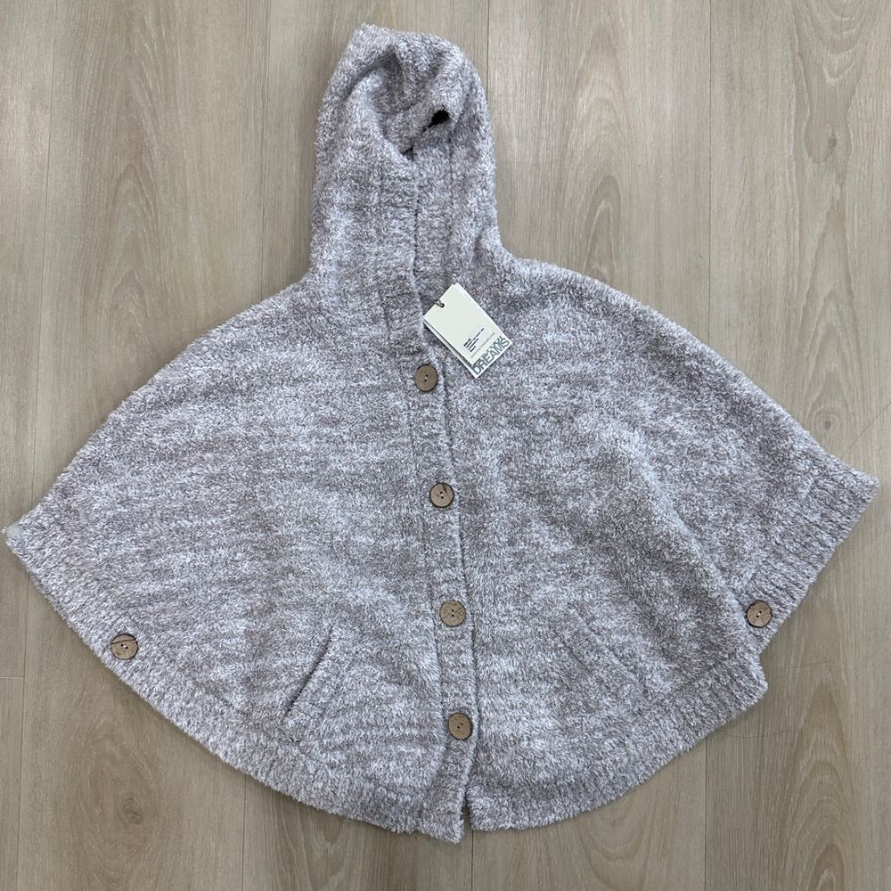 Barefoot Dreams Cozy Chic Girls Hooded Button Front Cape Sweater Size 6, NWT